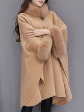 Load image into Gallery viewer, Faux Fur Collar  Frayed Trim  Plain  Batwing Sleeve Coat