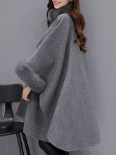 Load image into Gallery viewer, Faux Fur Collar  Frayed Trim  Plain  Batwing Sleeve Coat