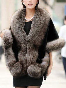 Luxury Faux Fur Collar Cape Sleeve Coat