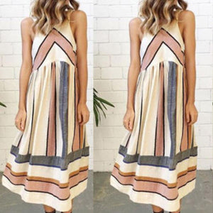 Maternity Casual Stripe Sleeveless Tea-Length Dress