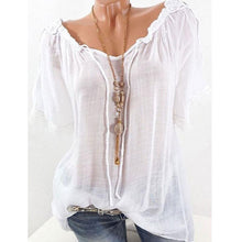 Load image into Gallery viewer, Spring Summer  Polyester  Women Open Shoulder  Decorative Lace Plain Short Sleeve Blouses