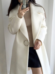 Lapel Single Button Plain Pocket Woolen Coat