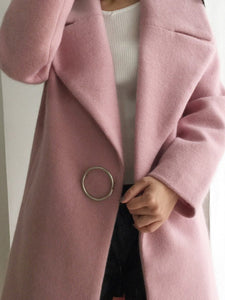 Lapel Single Button Plain Pocket Woolen Coat