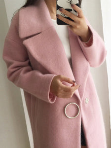 Lapel Single Button Plain Pocket Woolen Coat