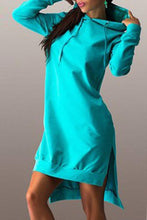 Load image into Gallery viewer, Hooded  Asymmetric Hem Drawstring  Plain Casual Dresses