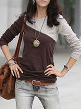 Load image into Gallery viewer, Autumn Spring  Cotton Blend  Women  Round Neck  Color Block  Long Sleeve Long Sleeve T-Shirts