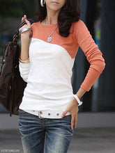 Load image into Gallery viewer, Autumn Spring  Cotton Blend  Women  Round Neck  Color Block  Long Sleeve Long Sleeve T-Shirts