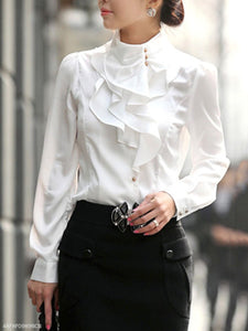 High Neck  Beading  Plain Blouses