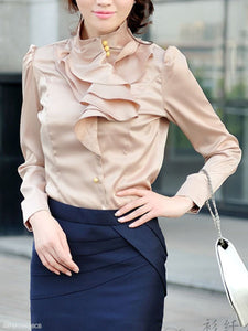 High Neck  Beading  Plain Blouses