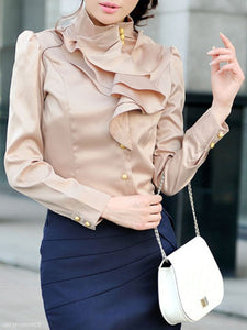 High Neck  Beading  Plain Blouses