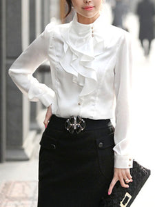 High Neck  Beading  Plain Blouses