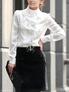 High Neck  Beading  Plain Blouses