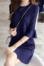 Load image into Gallery viewer, Round Neck  Color Block Striped  Bell Sleeve Shift Dresses