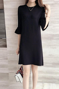 Round Neck  Color Block Striped  Bell Sleeve Shift Dresses