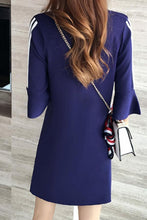 Load image into Gallery viewer, Round Neck  Color Block Striped  Bell Sleeve Shift Dresses