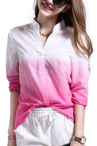 V Neck  Single Breasted  Gradient Blouses