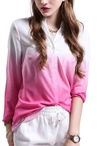 V Neck  Single Breasted  Gradient Blouses