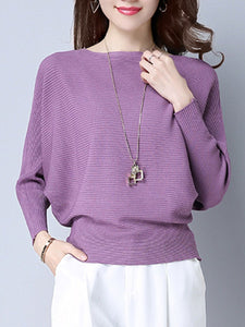 Plain  Batwing Sleeve Pullover