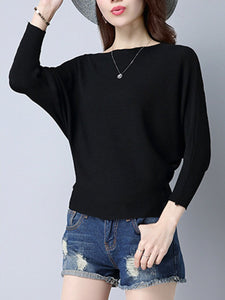 Plain  Batwing Sleeve Pullover