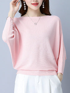 Plain  Batwing Sleeve Pullover