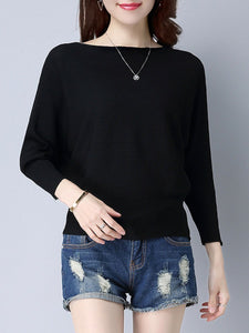 Plain  Batwing Sleeve Pullover