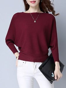 Plain  Batwing Sleeve Pullover