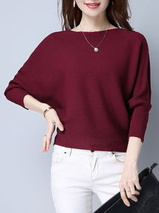 Plain  Batwing Sleeve Pullover