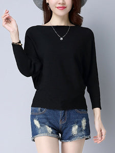 Plain  Batwing Sleeve Pullover