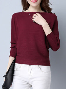 Plain  Batwing Sleeve Pullover