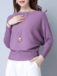 Plain  Batwing Sleeve Pullover