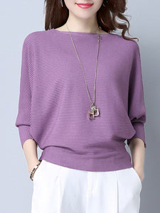 Plain  Batwing Sleeve Pullover