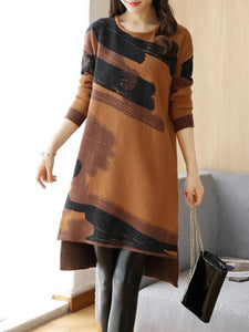 Crew Neck  Asymmetric Stripe Shift Dresses