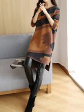 Load image into Gallery viewer, Crew Neck  Asymmetric Stripe Shift Dresses