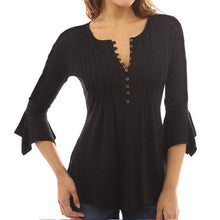 Load image into Gallery viewer, Round Neck  Single Breasted  Plain  Bell Sleeve Blouses