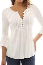 Load image into Gallery viewer, Round Neck  Single Breasted  Plain  Bell Sleeve Blouses