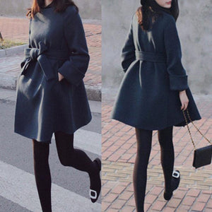 Elegant Bowknot Slim Woolen Coat