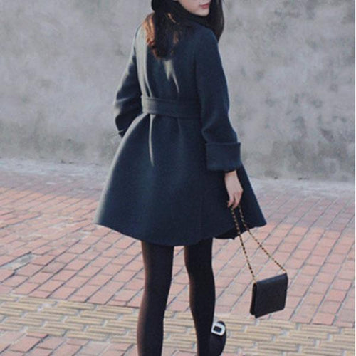 Elegant Bowknot Slim Woolen Coat