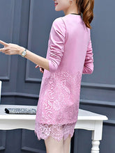 Load image into Gallery viewer, Round Neck  Decorative Lace Patch Pocket  Plain  Polyester Shift Dress