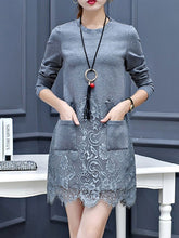 Load image into Gallery viewer, Round Neck  Decorative Lace Patch Pocket  Plain  Polyester Shift Dress