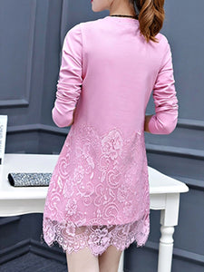 Round Neck  Decorative Lace Patch Pocket  Plain  Polyester Shift Dress