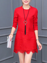 Load image into Gallery viewer, Round Neck  Decorative Lace Patch Pocket  Plain  Polyester Shift Dress