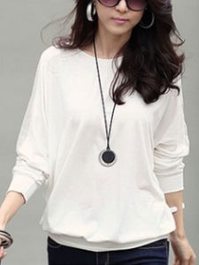 White Patchwork Long Sleeve Loose T Shirt