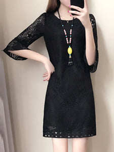 Round Neck  Lace  Lace Shift Dress