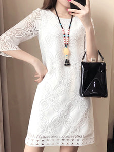 Round Neck  Lace  Lace Shift Dress