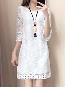 Round Neck  Lace  Lace Shift Dress