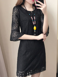 Round Neck  Lace  Lace Shift Dress