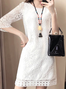 Round Neck  Lace  Lace Shift Dress