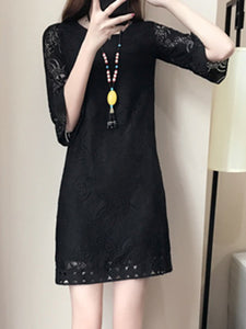 Round Neck  Lace  Lace Shift Dress