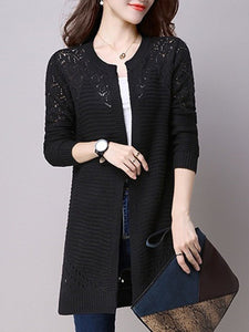 Cutout  Plain Cardigans