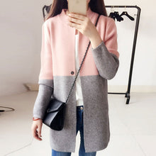 Load image into Gallery viewer, Patchwork Single Button Plain Long Sleeve Cardigans